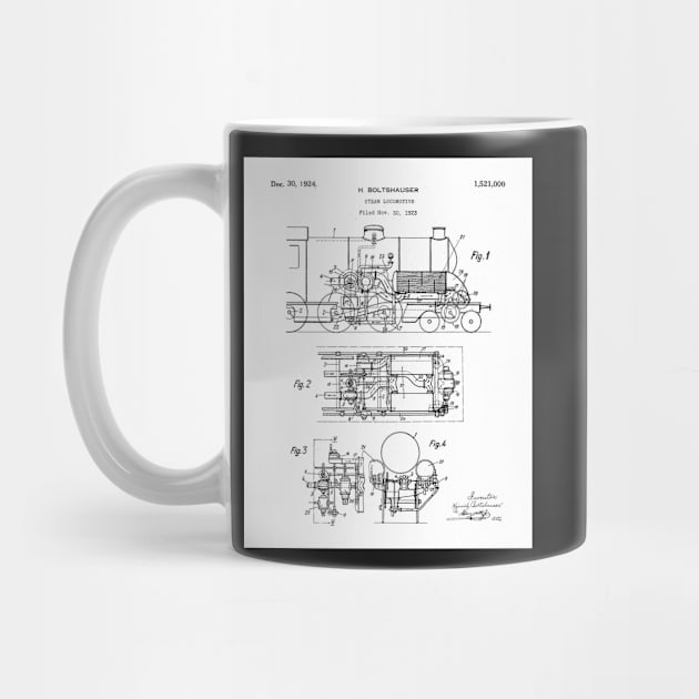 Steam Train Patent - Steam Locomotive Art - Black And White by patentpress